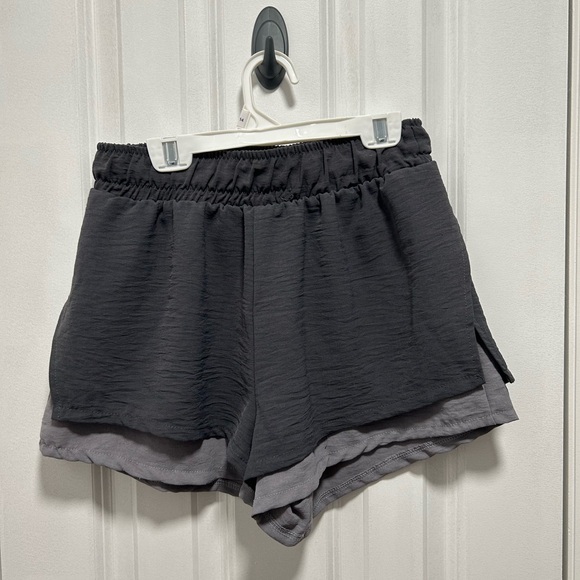 Women's Gray Elastic Waist Athletic Shorts - Picture 2 of 5